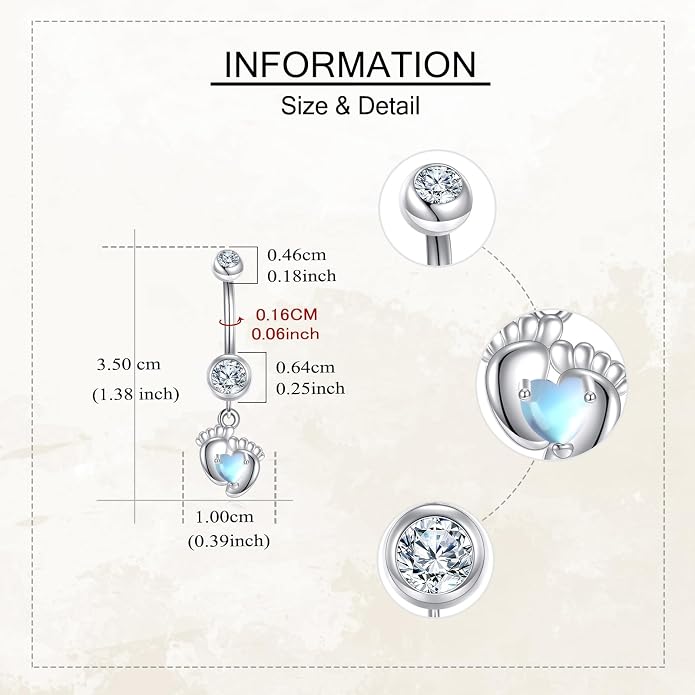 Belly Button Ring 925 Sterling Silver Bar Butterfly/Cross/Pregnancy Dangle Belly Button Piercing Body Navel Rings CZ Moonstone Jewelry Gift for Women