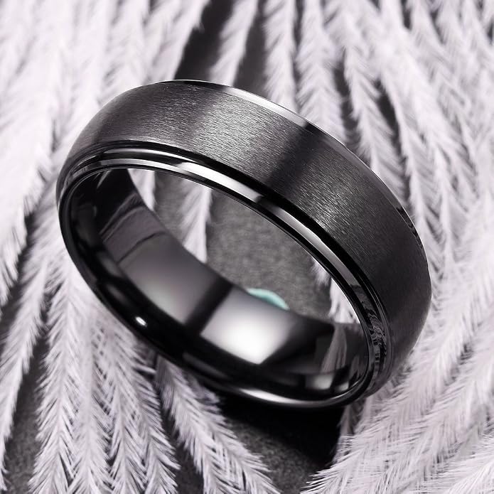 King Will Ceramic Wedding Band for Men Women-6-8mm Width Black & White with Multi Style Design Promise Rings Comfort Fit Size 7-14