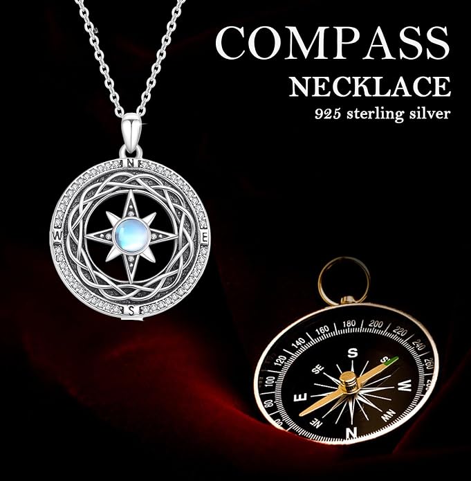 Compass Necklace for Women Graduation Gifts 925 Sterling Silver Celtic Knot Compass Pendant Graduation Jewelry Inspirational Travel Gifts for Women