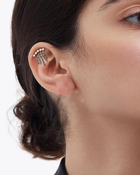 COCHARM G23 Titanium 16g Chandelier Dangle Helix Cartilage Earring Stud Flat Back 8mm Long Drop Dangly Top Helix Cartilage Piercing Jewelry Threaded Screw on Nickel Free
