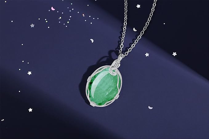 XIANNVXI Healing Crystal Necklace Wire Wrapped Oval Stone Gemstone Pendant Necklaces Natural Spiritual Reiki Witchcraft Quartz Jewelry for Women