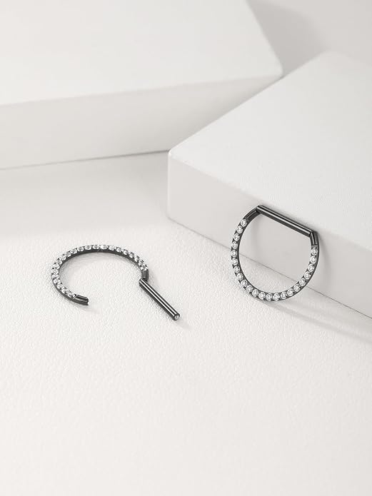 Oveta Titanium D Shaped Nipple Rings 14G for Nipple Piercing Jewelry Higned Segment Clicker Ring Hoops 11mm 12mm 14mm for Women Men, Silver Gold Black, 2PCS