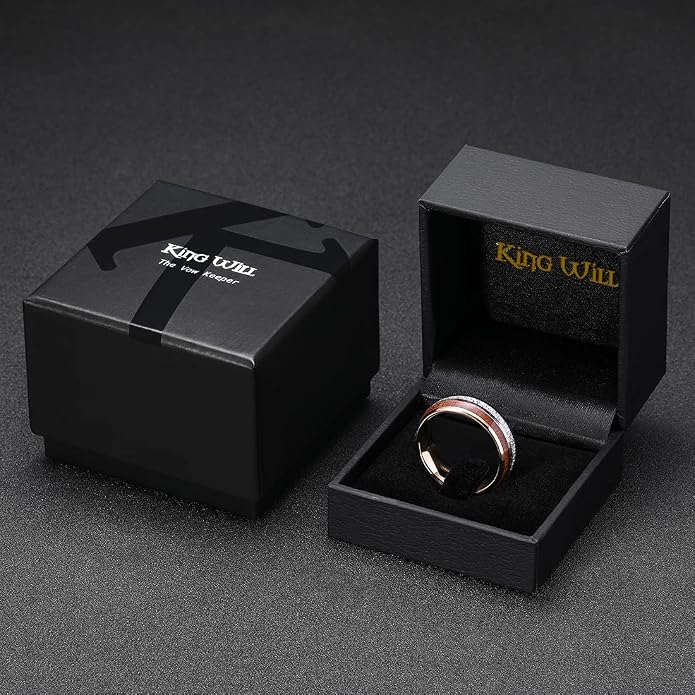 King Will Tungsten Rings for Men Meteorite Carbon Fiber Wood Inlay Mens Wedding Engagement Band Domed Polished