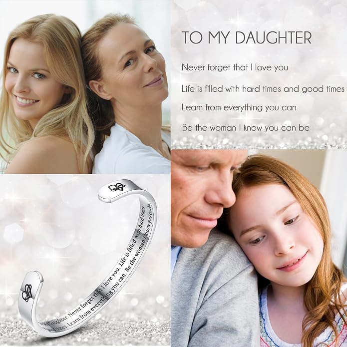 TONY & SANDY Inspirational Bracelets for Women Teen Girls Personalized Gifts for Daughter Granddaughter Mom Sister Friends Stainless Steel Engraved Cuff Birthday Easter Christmas