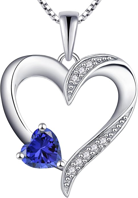 YL Heart Necklace 925 Sterling Silver Love Heart Pendant Birthstone Jewelry for Women