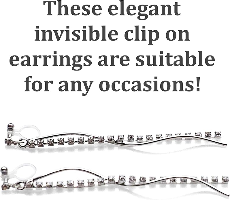 Comfortable Stick Invisible Clip On Earrings Gold Dangle Long Waved Threader Bar Clip-On Non Pierced Earrings Silver For Women,…