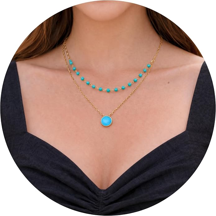 Layering Necklace for Women, Premium Layered Gold Healing Crytsal Necklaces - Tarnish Free 18K Gold Vermeil Certified S925 Classic Stack Necklace Gold Jewelry for Women - Mothers Day Gifts for Mom Wife