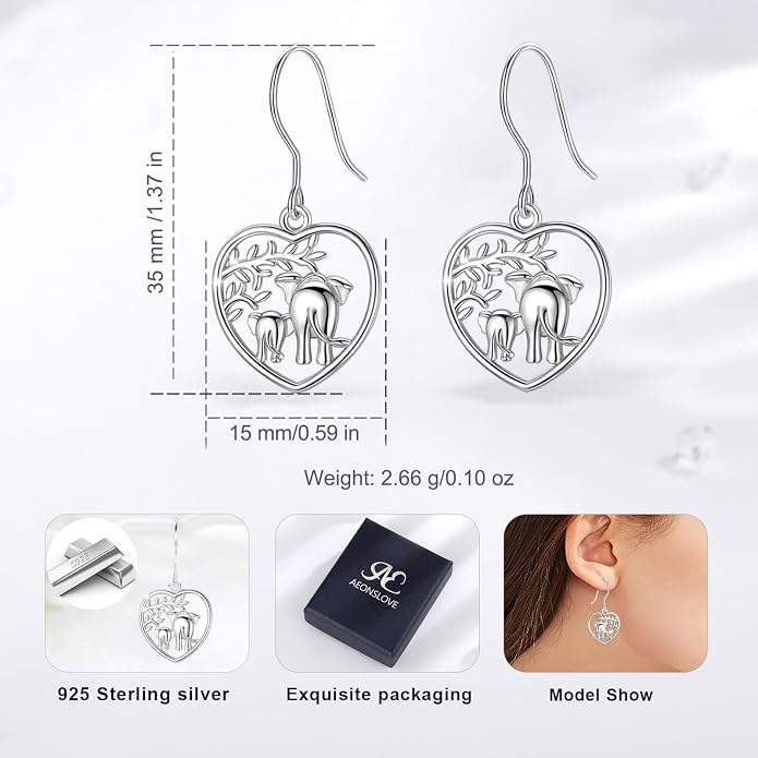 AEONSLOVE Elephant Sterling Silver Earrings, Elephant Jewelry for Women, Mother's Day Gift