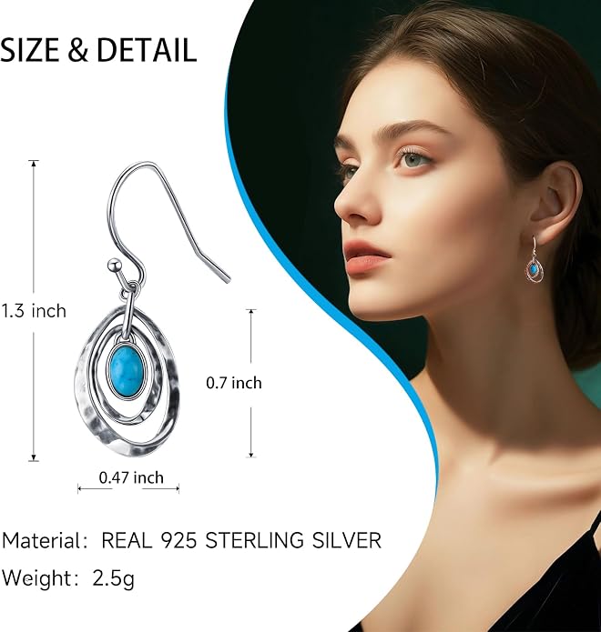 Real 925 Sterling Silver Trendy Dangle Earrings for Women | White Gold Plated | Hypoallergenic Turquoise/Black Onyx/Opal Filigree Jewelry Lightweight Celtic Lover Knot Leverback Earrings Gifts