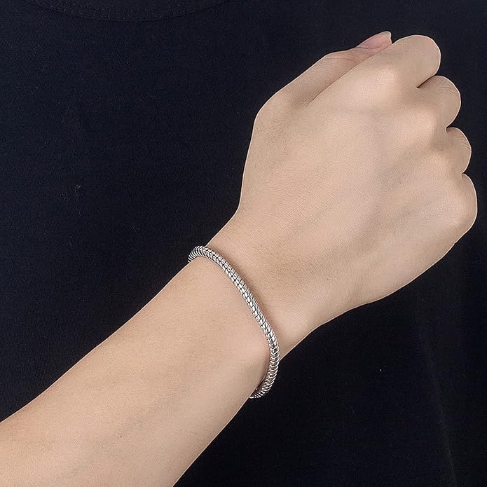 Dankadi Italy Smooth 3MM 4MM Round Snake Chain Bracelet Solid 925 Sterling Silver Men Women 6.3" 6.7" 7" 7.5" 8" 8.5" 9" 9.5" Bangle Charm Jewelry Gift