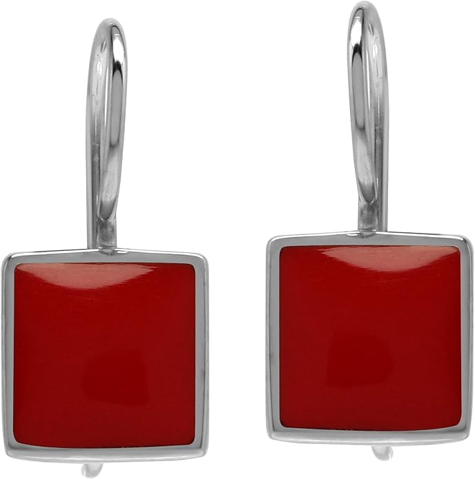 Silvershake 9MM Square Shape Stone Inlay White Gold Plated or 18K Gold Plated 925 Sterling Silver Basic Hook Closure Earrings Jewelry for Women