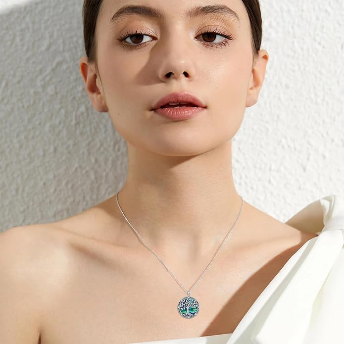 Tree of Life Birthstone Necklace 925 Sterling Silver Crystal Tree of Life Pendant Birthstone Jewelry Birthday Christmas Gifts for Women Mom Her Wife
