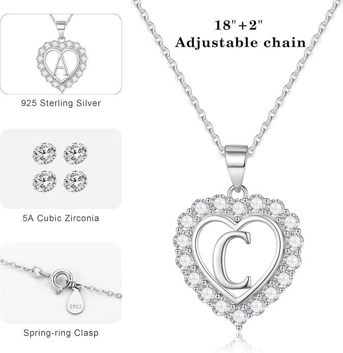 Infinity Heart Necklaces for Women, S925 Sterling Silver Initial Necklace Womens Jewelry Mothers Day Gifts Girls Valentines Gifts for Her Christmas Birthday Gifts for Women Mom Wife Girlfriend