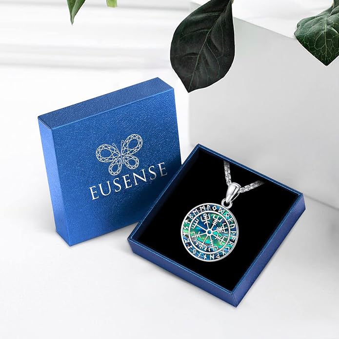Eusense Viking Jewelry for Men Women Sterling Silver 925 Mjolnir Thors Hammer Pendant Celtic Cross Necklace Wolf Odin Raven Freya Goddess Norse Pagan Compass Vegvisir Yggdrasil Nordic Viking Necklaces Gifts