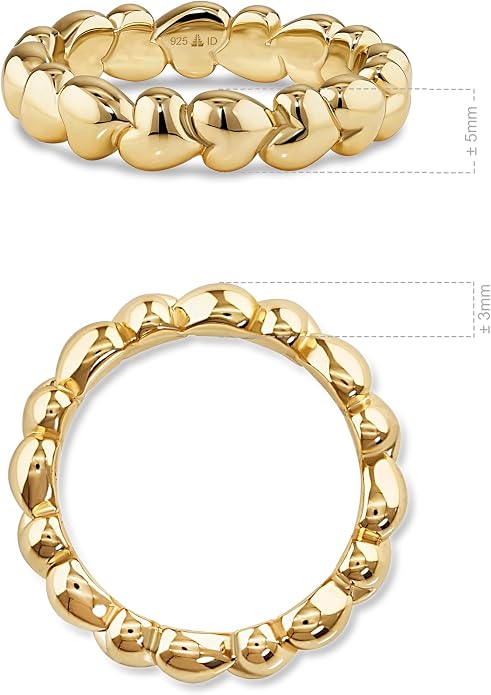 DEVATA Gold or Rhodium Plated Sterling Silver 925 – Eternity, Band Ring for Women – Heart, Knot, Clover, Infinity, Mariner, Cable, Curb, Cuban, Figaro, Daisy, Rope, Ribbed, Dome