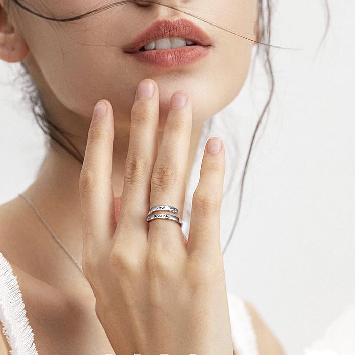 Ladytree Adjustable Inspirational Rings 925 Sterling Silver Stacking Wrap Spiral Twist Statement Band Encouragement Birthday Gift for Women Men