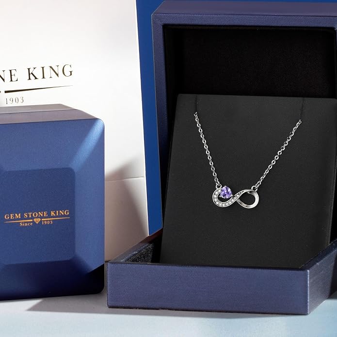 Gem Stone King Infinity Heart Pendant Necklace For Women | 925 Sterling Silver | 4MM Heart Shape Gemstone Birthstone | 18 Inch Silver Chain | Fine Jewelry Gift for Her Mom Women Wife