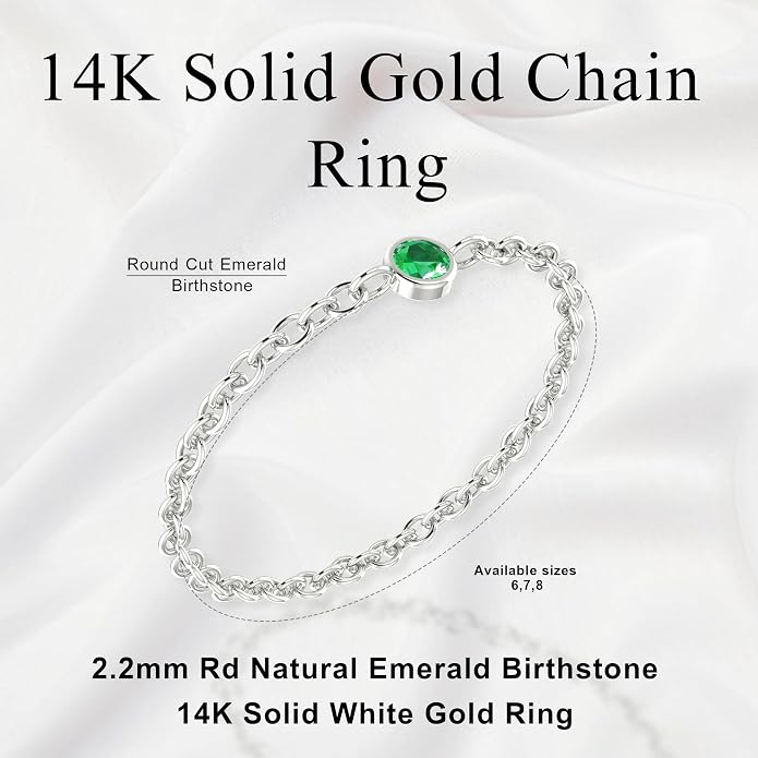 14k Gold Chain Rings for Women with Natural 2.2mm Birthstone, Women's Statement Rings, Chain Rings