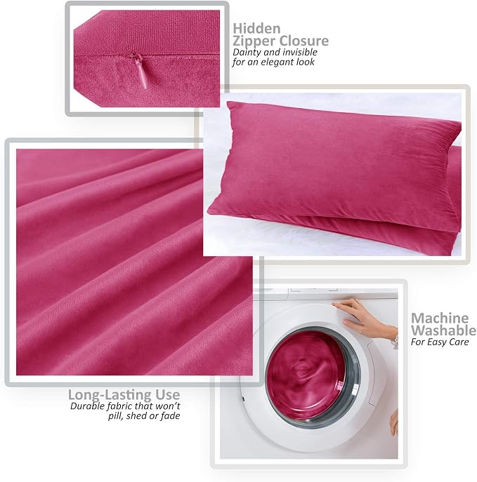 Nestl Throw Pillow Covers, Cozy Velvet Decorative Pillow Covers 12x20 Inches, Soft Solid Couch Pillow Covers for Sofa, Bed and Car, Set of 4 - Hot Pink