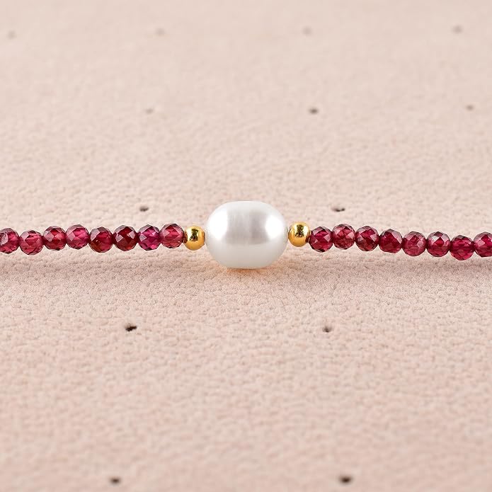 InfinityGemsArt Gemstone Gold Necklace For Women, Birthstone Natural Crystal Stone With Freshwater Pearl Beaded Jewelry, Gold Plated 18 Inch Chain