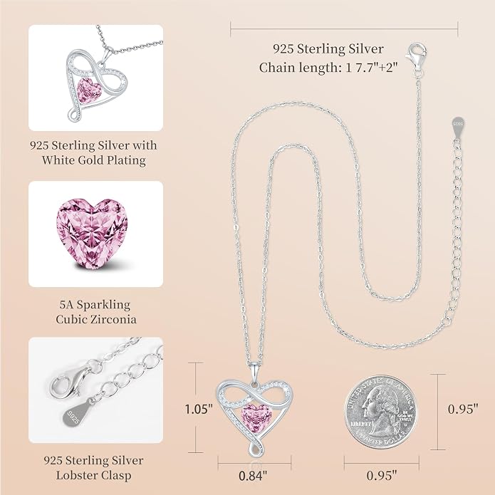 925 Sterling Silver Infinity Necklace - Exquisite Silver Jewelry for Women, Love Heart Necklace for Birthday, Anniversary, Valentine’s Day - Ideal Gift for Girlfriend, Wife, Mom, or Her