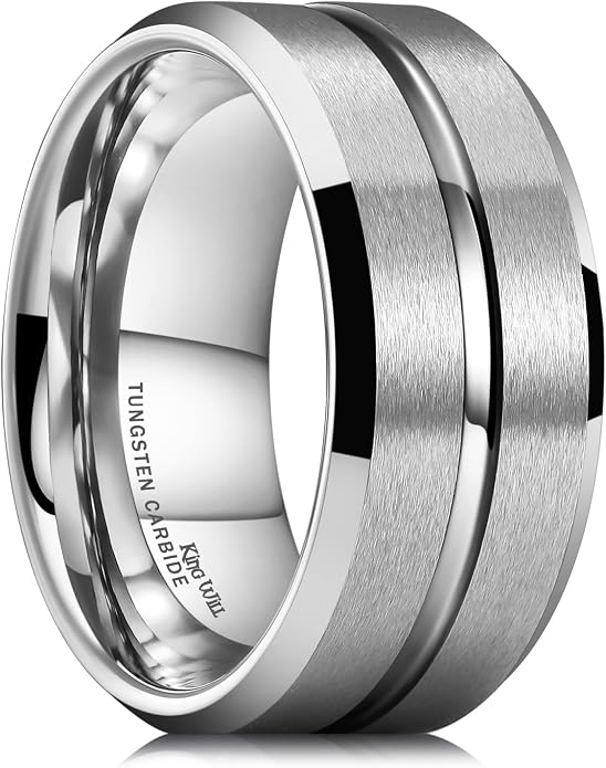 King Will Tungsten Carbide Wedding Band for Men Women-6/8/10mm Width Multicolor Available with Grooved Center Wedding Ring Suitable for Work, Gym Comfort Fit Size 4-16