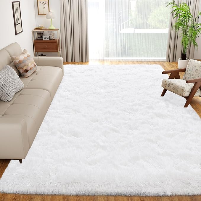 Dssimo White Fluffy Rugs for Bedroom 5x7 Soft Shag Carpet for Bedside | Non-Slip Plush Furry Cream Area Rug for Living Room Nursery Kids Room Dorm Room Home Decor, Indoor Plush Floor Carpet ﻿