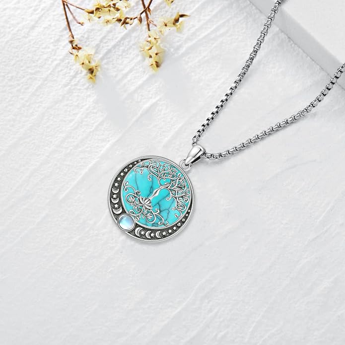 Sterling Silver Tree of Life Necklace for Women Oval Family Tree Necklace Abalone Shell Moonstone Pendant Mother Day Necklace for Mom Tree of Life Jewelry