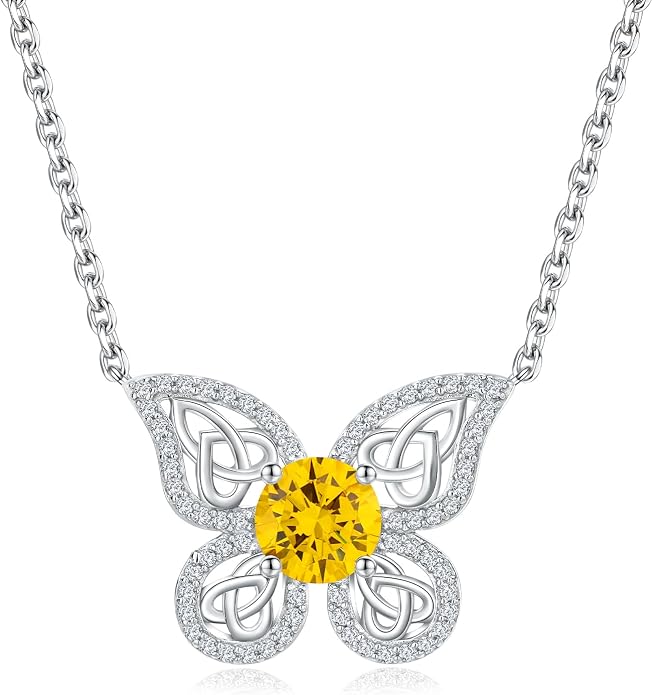 925 Sterling Silver Birthstone Necklaces for Women, Dainty Cute Dragonfly/Butterfly Pendant Necklace, Great Christmas/Anniversary Jewelry for Mother