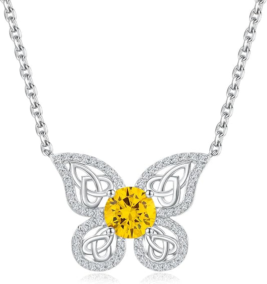 925 Sterling Silver Birthstone Necklaces for Women, Dainty Cute Dragonfly/Butterfly Pendant Necklace, Great Christmas/Anniversary Jewelry for Mother