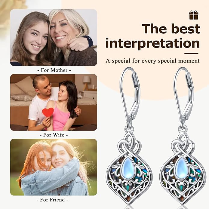 DAOCHONG 925 Sterling Silver Filigree Moonstone Sunflower Necklace Celtic Teardrop Abalone Shell Jewelry for Women Birthday Christmas Anniversary