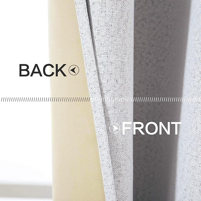 MIULEE Linen Blackout Curtains for Bedroom Solid 100% Blackout Thermal Insulated Grayish White Curtains Grommet Room Darkening Curtains/Drapes for Living Room 42x90 Inch (2 Panels)