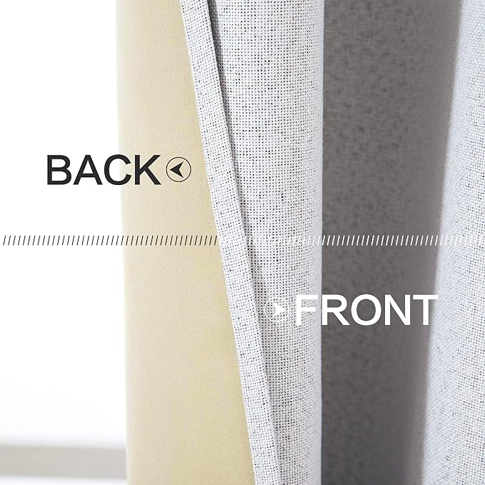 MIULEE Linen Texture 90 Inches Curtains for Bedroom 100% Blackout Thermal Insulated Grayish White Grommet Darkening Curtains for Living Room 52x90 Inch (2 Panels)