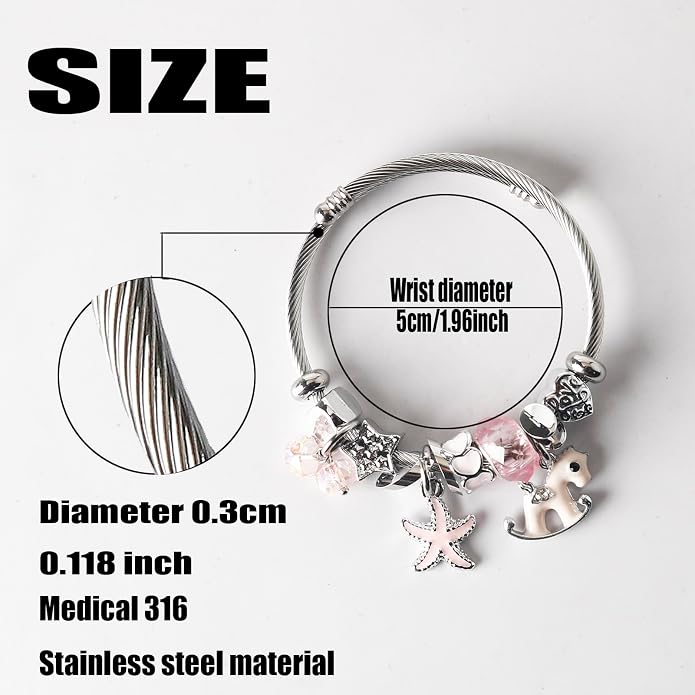 DS Charm Bracelets for girls,exquisite cute cartoon friendship bracelets Silver Stainless Steel Bangle with birthday Gift box, Adjustable girls jewelry Suitable for holiday gifts