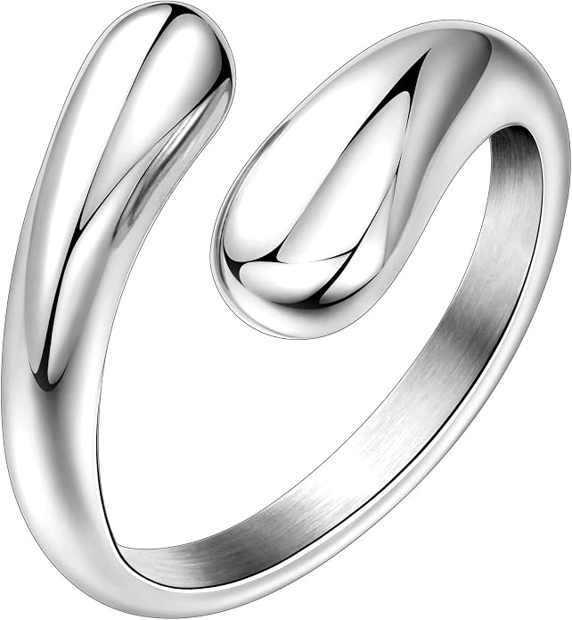 Non Tarnish Gold Chunky Rings for Women, 14K Gold Plated Statement Dome Rings Stacking Silver, Adjustable Mens Eternity Wedding Band Mixed Metal Jewelry Size 3-13