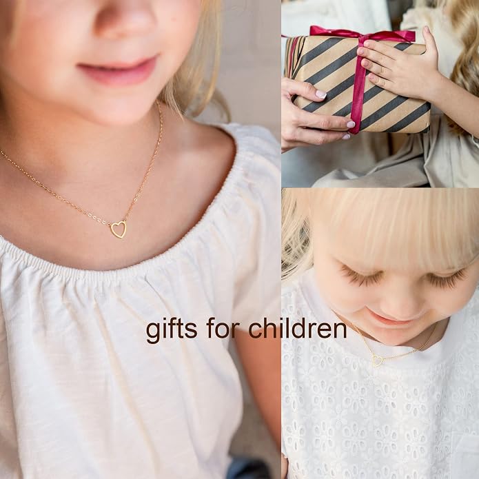 Tewiky Cute Heart Necklace Tiny 14k Gold Heart Pendant Choker Necklaces Small Gold Love Open Heart Chain Necklace for Women Dainty Gold Necklace Gifts for Her
