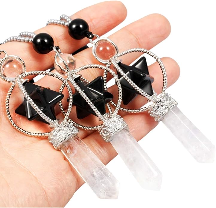 SUNYIK Natural Spinning Merkaba Star Chakra Pendant Necklace for Women Men, Hexagonal Prisms Stone Point Reiki Healing Crystal Magic Wand, 13.5"-14.5" Strand