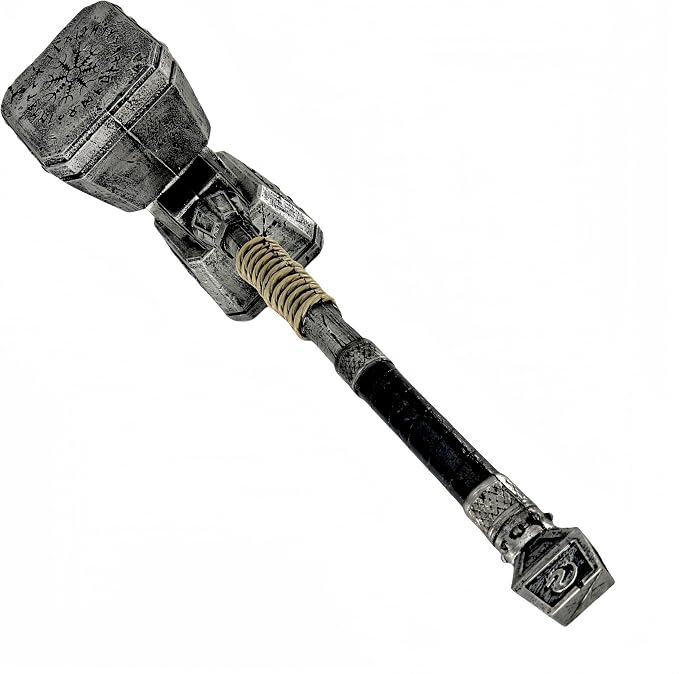 LOOYAR Norse Thunder Hammer Foam Prop for Costume Play & Reenactment | Norse thunder hammer design PU foam Detachable head and handle Lightweight safe construction For LARP cosplay Halloween