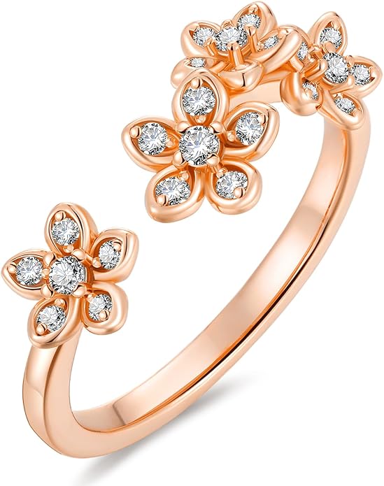 Moissanite Flower/Butterfly/Star Pretty Open Ring for Women, Adjustable Ring, Solid 925 Sterling Silver with Gold Plated, Stackable Ring, Birthday Valentines Anniversary Mothers Day Ideal Gift for Her