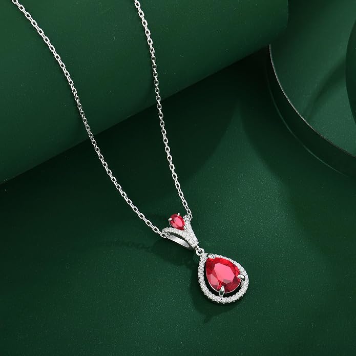 Birthstone Necklace 925 Sterling Silver Tear Drop 5A Cubic Zirconia Pendant Necklace Jewelry Birthday Gifts for Women