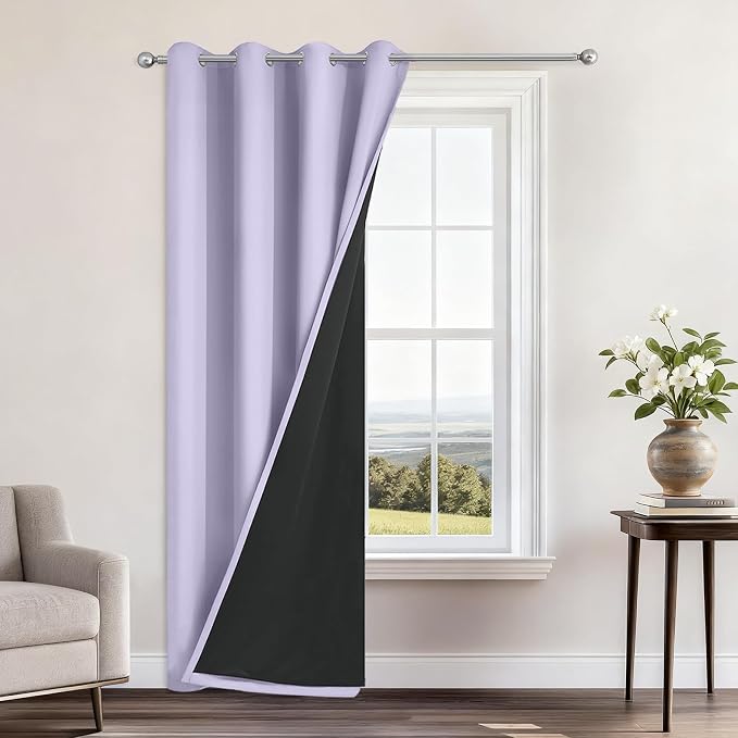 Yakamok Lilac Blackout Curtains 84 Inches Long for Bedroom 52" Wide 1 Panel | Blackout Curtain Panels for Bedroom, 2 Thick Layers Grommet Top Thermal Insulated Drapes with Black Liner for Living Room