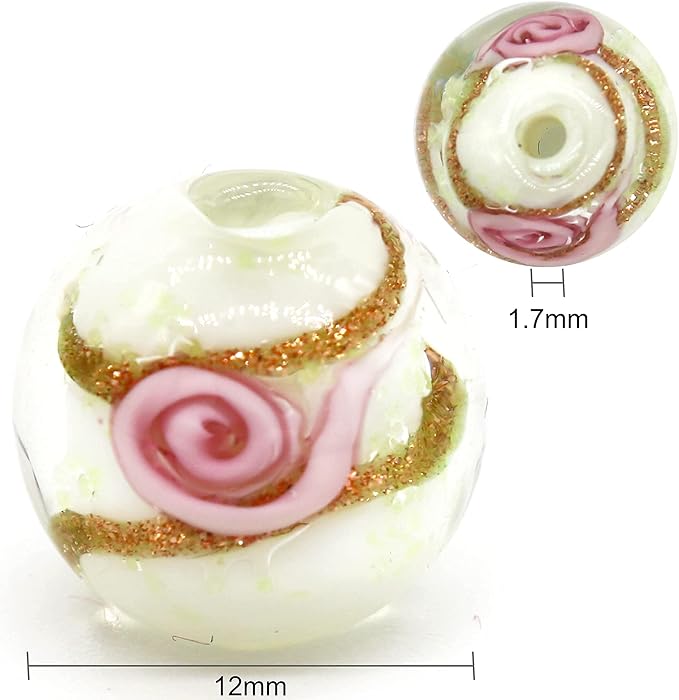 Artsy Crafts 20 Pcs Assorted Glow in The Dark Firefly Beads 12mm European Lampwork Luminous Glass Beads for Jewelry Making Charm Bracelet Necklace Earrings Crafts (White Rose 20pcs)