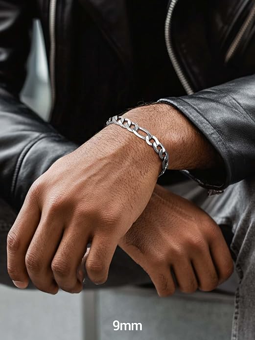 PROSTEEL Silver/Gold/Black Bracelets for Men Figaro Cuban Link, 6mm-13mm Width, 7.5"/8.3"/9" Length, Stainless Steel Mens Bracelet Jewelry with Gift Box