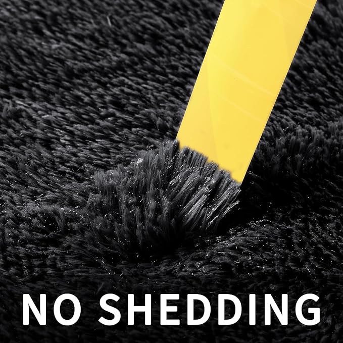 Sour Lemon Area Rugs 9x12 Living Room Bedroom, Large Fluffy Shag Black | Shaggy Carpet, Soft Plush Furry Bedside Rugs, Anti Slip, Washable Area Modern Rugs Floor Mat for Kids Girls Boys Living Room