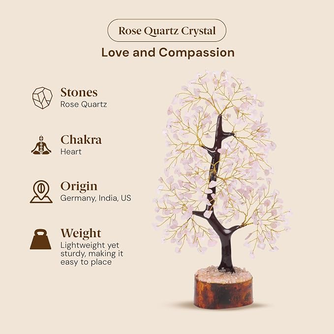 Rose Quartz Tree – Natural Rose Quartz Crystal Bonsai for Positive Energy, Healing Stones, Office Desk Accessories, Pink Room Decor Aesthetic, Spiritual Gifts & Small Shelf Decor