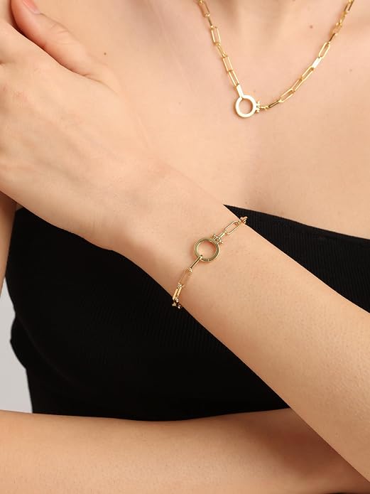 FRUMOS 18K Gold Plated Brass Bracelet for Women, Dainty Adjustable Chain Bracelet, Hypoallergenic Fashion Jewelry for Daily Wear