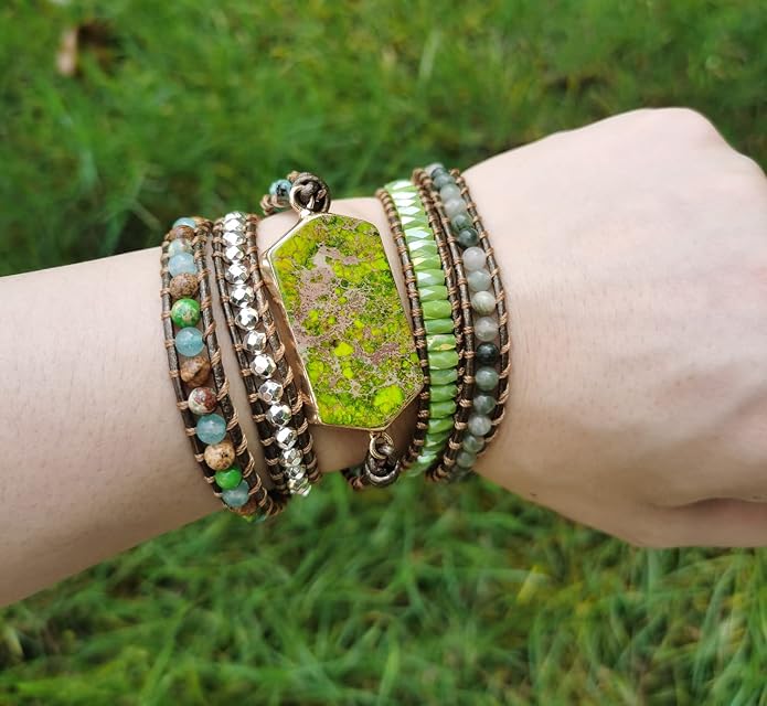 Women Wrap Bracelets Boho Natural Stone Jasper Turquoises Strand Bracelet Jewelry Collection