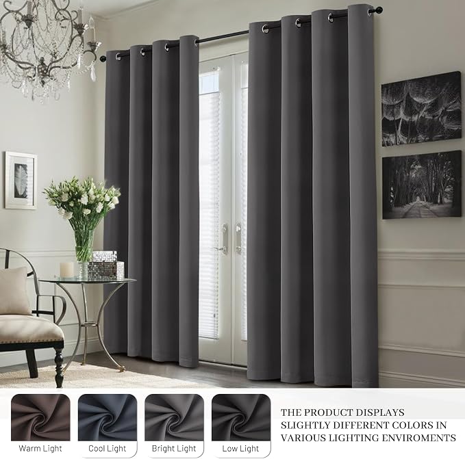 Yakamok Charcoal Grey 100% Blackout Curtains 63 Inches Long 50" Wide 2 Panel