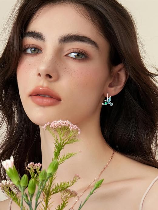 Hummingbird Earrings 925 Sterling Silver Abalone Shell Bird Dangle Earrings Hummingbird Jewelry Gifts for Women