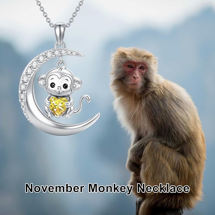 PROESS Animal Birthstone Necklace 925 Sterling Silver Otter/Axolotl/Hippo/Elephant/Dachshund/Monkey/Red Panda Pendant Necklace Animal Birthstone Jewelry Gifts for Women